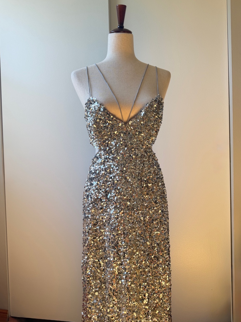 Sachin + Babi Silver Sequin V-Neck Evening Gown